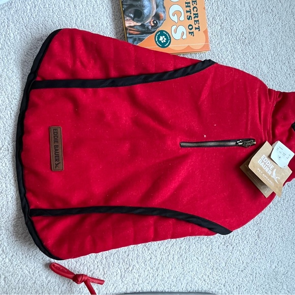 Dog lover SET Eddie Bauer Classic Dark Red Vest/Flannel LINED+bandanna+Book SzL - Picture 15 of 16